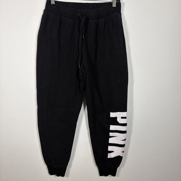 Victoria’s Secret PINK Black White Graphic Logo Print Joggers Sweatpants Pockets - Picture 2 of 9